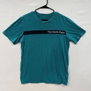 The North Face T-Shirt Men's S Teal Blue Black Stripe Logo Graphic
